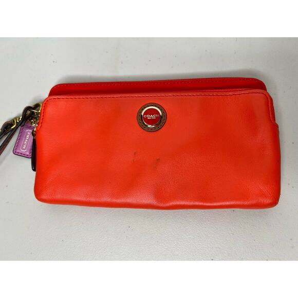 Coach Colorful Orange Leather Zipper Closure Wallet Wristlet - Picture 1 of 13